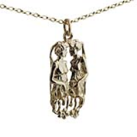 9ct Gold 33x17mm Gemini Zodiac Pendant with a 1.4mm wide belcher Chain 16 inches Only Suitable for Children