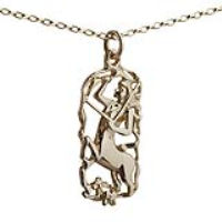 9ct Gold 33x17mm Sagittarius Zodiac Pendant with a 1.4mm wide belcher Chain 16 inches Only Suitable for Children