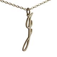 9ct Gold 34x7mm plain palace script Initial J Pendant with a 1.4mm wide belcher Chain 18 inches
