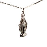 9ct Gold 35x16mm Madonna in full figure Pendant with a 1.4mm wide belcher Chain