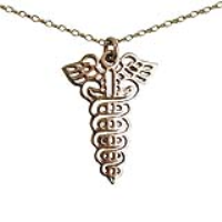 9ct Gold 35x25mm pierced Medical emblem Pendent on a bail loop with a 1.4mm wide belcher Chain 16 inches Only Suitable for Children