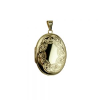 9ct Gold 35x26mm oval hand engraved celtic pattern Locket