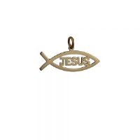 9ct Gold 35x7mm Jesus Christian Fish Pendant or Charm