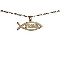 9ct Gold 35x7mm Jesus Christian Fish Pendant with a 1.4mm wide belcher Chain