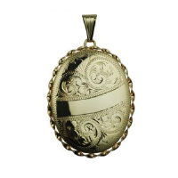 9ct Gold 37x28mm oval hand engraved twisted wire edge Locket