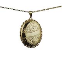 9ct Gold 37x28mm oval hand engraved twisted wire edge Locket with a 1.4mm wide belcher Chain