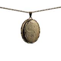 9ct Gold 37x28mm oval hand engraved twisted wire edge Locket with a 1.4mm wide belcher Chain 20 inches