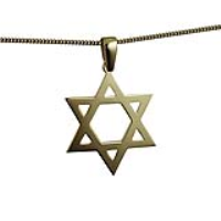 9ct Gold 37x37mm plain Star of David Pendant on a bail loop with a 1.8mm wide curb Chain