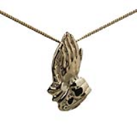9ct Gold 39x22mm Praying Hands Pendant with a 1.8mm wide curb Chain