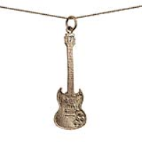 9ct Gold 40x13mm solid Electric Guitar Pendant with a 0.6mm wide curb Chain 16 inches Only Suitable for Children