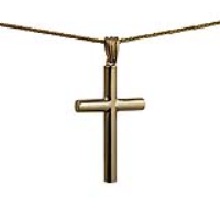 9ct Gold 40x25x4mm handmade plain Memorial Cross with a 1.1mm wide spiga Chain