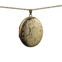 9ct Gold 45x35mm oval hand engraved Locket with a 1.4mm wide belcher Chain