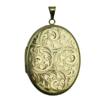 9ct Gold 45x36mm oval hand engraved flat Locket