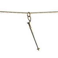 9ct Gold 45x7mm Ski Pole Pendant with a 1.1mm wide cable Chain