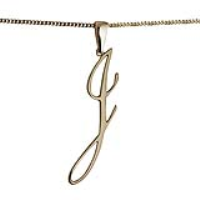 9ct Gold 48x16mm plain palace script Initial J Pendant on a bail loop with a 1.8mm wide curb Chain