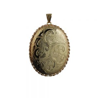 9ct Gold 48x38mm oval hand engraved twisted wire edge Locket