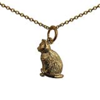9ct Gold 5x15mm hollow sitting Cat Pendant with a 1.1mm wide cable Chain