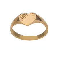 9ct Gold 5x5mm hand engraved heart ladies or babies Ring Sizes A-G
