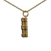 9ct Gold 6x19mm hollow Buckingham Palace Pendant with a 1.1mm wide cable Chain