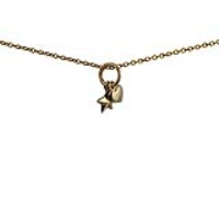 9ct Gold 6x5mm Heart and Star Pendant with a 1.1mm wide cable Chain