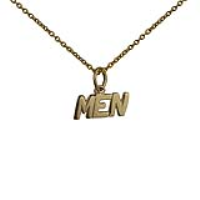 9ct Gold 6x8mm &#39;Men&#39; Pendant with a 1.1mm wide cable Chain 16 inches Only Suitable for Children