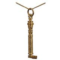 9ct Gold 7x29mm solid GPO Tower Pendant with a 0.6mm wide curb Chain 16 inches Only Suitable for Children