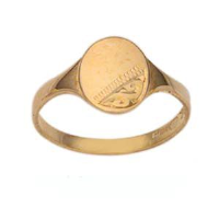 9ct Gold 7x6mm ladies engraved oval Signet Ring Sizes G-N