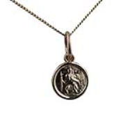 9ct Gold 8mm round St Christopher Pendant with a 0.6mm wide curb Chain