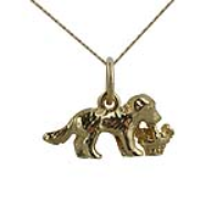 9ct Gold 8x16mm Puppy carrying basket of flowers Pendant with a 0.6mm wide curb Chain