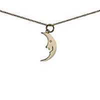 9ct Gold 8x20mm smiling Half Moon/Sun Pendant with a 1.1mm wide cable Chain