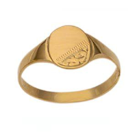 9ct Gold 8x6mm childs engraved oval Signet Ring Sizes G-N