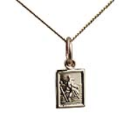 9ct Gold 8x6mm rectangular St Christopher Pendant with a 0.6mm wide curb Chain