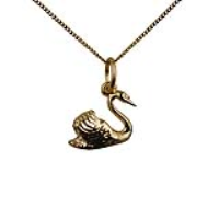 9ct Gold 9x12 Swimming Swan Pendant with a 0.6mm wide curb Chain