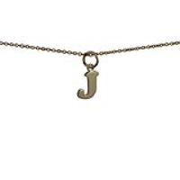 9ct Gold 9x11mm plain Initial J Pendant with a 1.1mm wide cable Chain