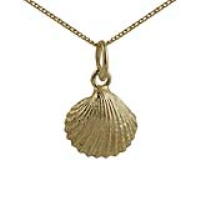 9ct Gold 9x11mm Sea Shell Pendant with a 0.6mm wide curb Chain