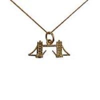 9ct Gold 9x20mm Tower Bridge Pendant with a 0.6mm wide curb Chain