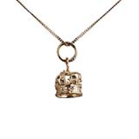 9ct Gold 9x8mm Royal Crown Pendant with a 0.6mm wide curb Chain