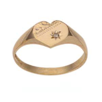 9ct Gold 9x9mm ladies diamond set hand engraved heart shaped Signet Ring Sizes J-Q