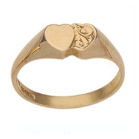 9ct Gold double heart hand engraved Signet Ring Sizes J-Q