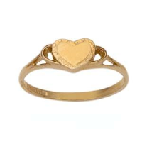 9ct Gold hand engraved heart with split shoulders Signet Ring Sizes J-Q