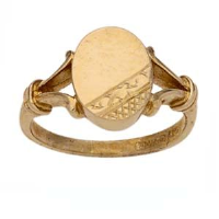 9ct Gold hand engraved oval split shoulders Signet Ring Sizes R-Z