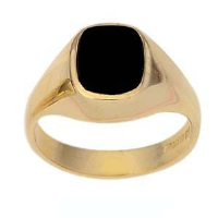 9ct Gold Onyx flush set cushion Signet Ring Sizes J-S