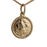 9ct Rose Gold 13mm round St Christopher Pendant with a 1mm wide curb Chain 16 inches Only Suitable for Children