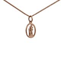9ct Rose Gold 14x11mm oval pierced St Christopher Pendant with a 1mm wide curb Chain