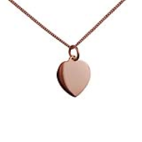9ct Rose Gold 14x14mm plain heart Disc Pendant with a 1mm wide curb Chain