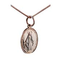 9ct Rose Gold 16x11mm oval Miraculous Medallion Medal Pendant with a 1mm wide curb Chain