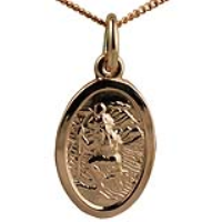 9ct Rose Gold 17x11mm oval St Christopher Pendant with a 1mm wide curb Chain 16 inches Only Suitable for Children
