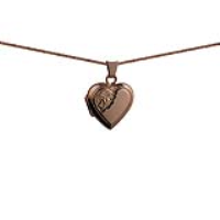 9ct Rose Gold 17x17mm heart shaped half hand engraved flat Locket with a 1mm wide curb Chain