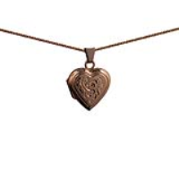9ct Rose Gold 17x17mm heart shaped hand engraved flat Locket with a 1mm wide curb Chain