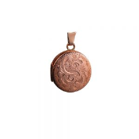 9ct Rose Gold 20mm round hand engraved flat Locket